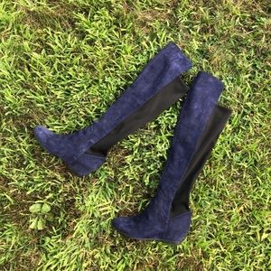 Knee high navy blue and black boots